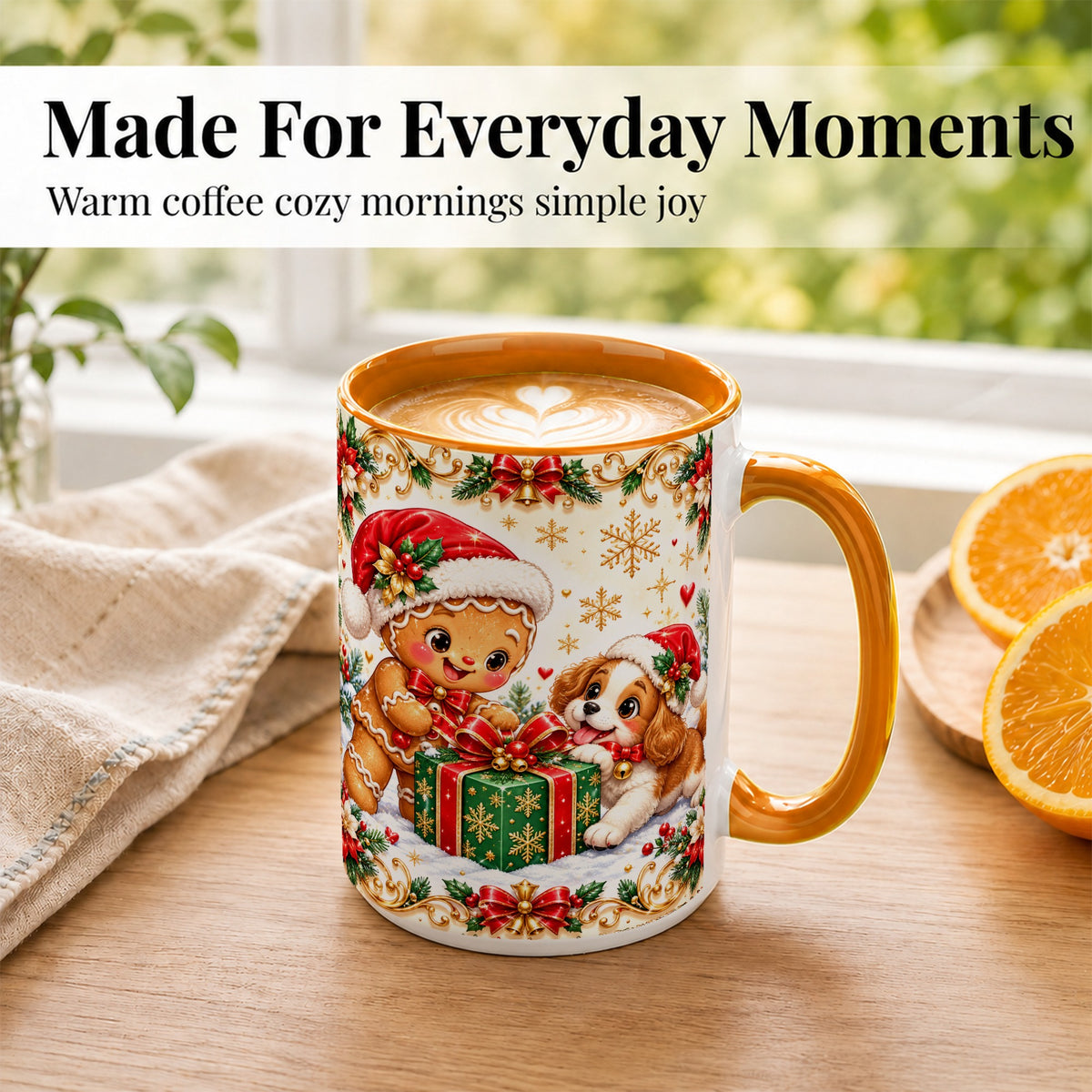 #pl[15oz|Orange] Gingerbread Dog Christmas Coffee Mug, Holiday Friends Mug, Ceramic Cup