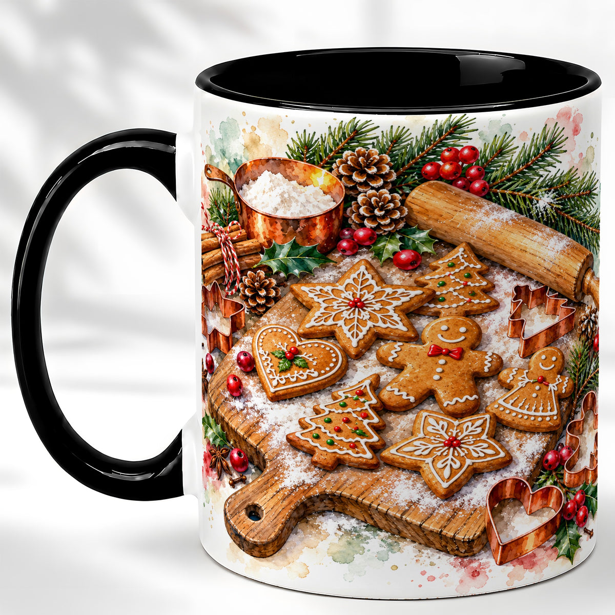 #pl[11oz|Black] Christmas Baking Coffee Mug, Gingerbread Cookie Mug, Ceramic Cup