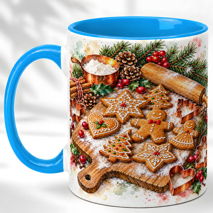 #pl[11oz|Blue] Christmas Baking Coffee Mug, Gingerbread Cookie Mug, Ceramic Cup