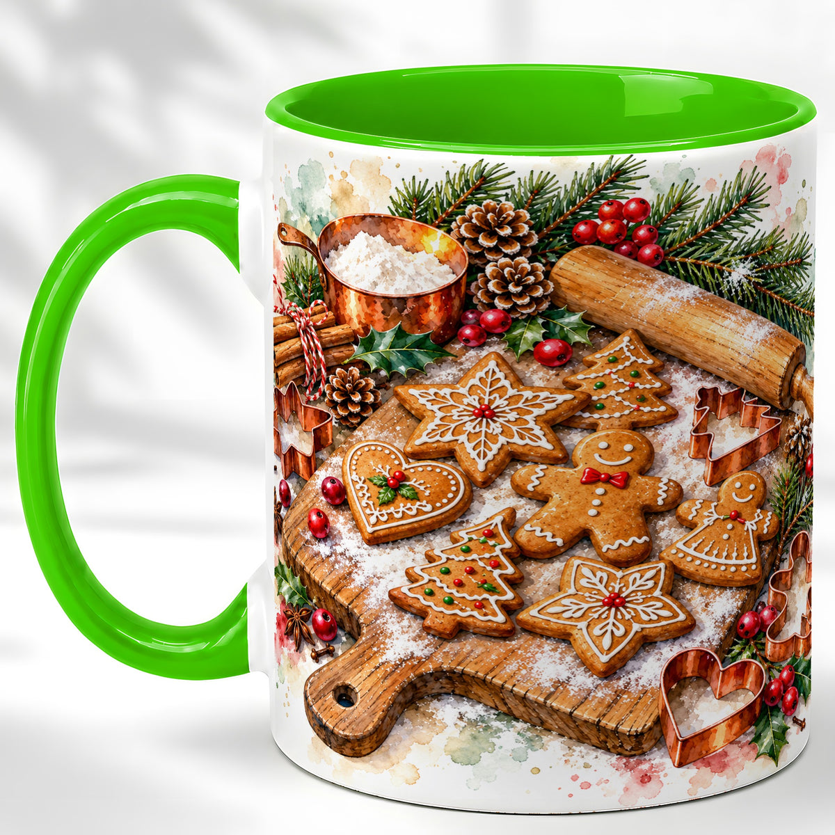 #pl[11oz|Green] Christmas Baking Coffee Mug, Gingerbread Cookie Mug, Ceramic Cup