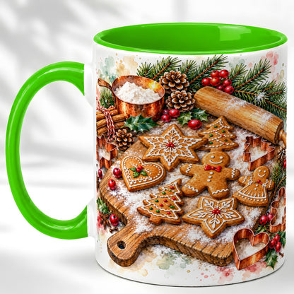 #pl[11oz|Green] Christmas Baking Coffee Mug, Gingerbread Cookie Mug, Ceramic Cup