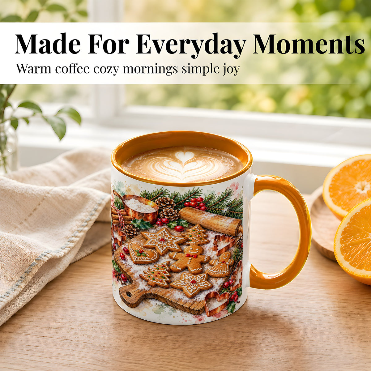 #pl[11oz|Orange] Christmas Baking Coffee Mug, Gingerbread Cookie Mug, Ceramic Cup
