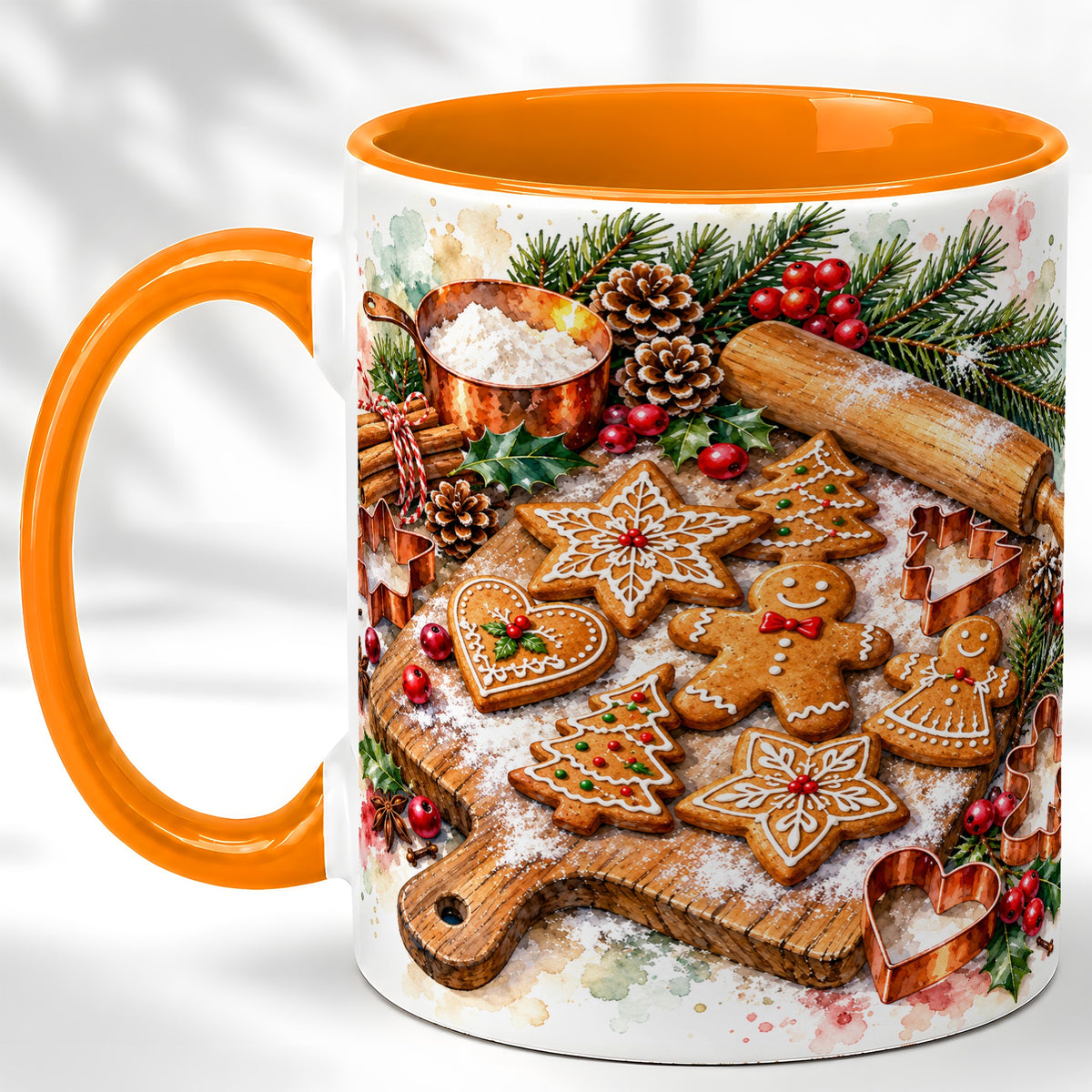 #pl[11oz|Orange] Christmas Baking Coffee Mug, Gingerbread Cookie Mug, Ceramic Cup