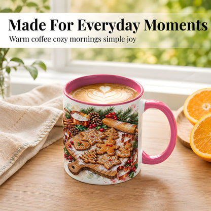 #pl[11oz|Pink] Christmas Baking Coffee Mug, Gingerbread Cookie Mug, Ceramic Cup