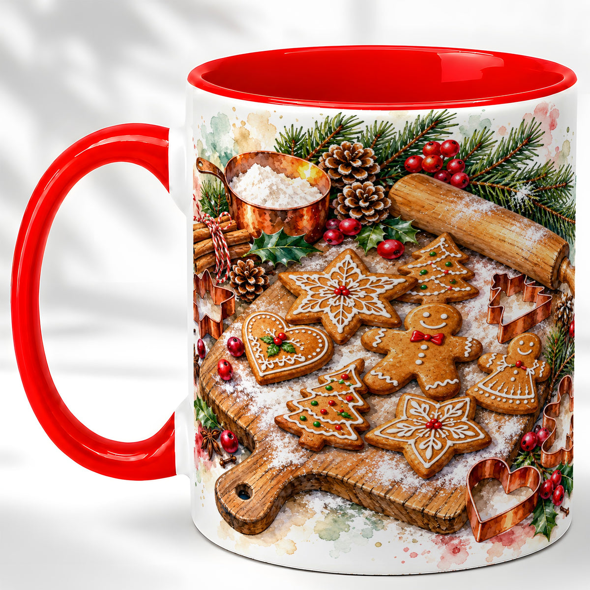 Christmas Baking Coffee Mug, Gingerbread Cookie Mug, Ceramic Cup