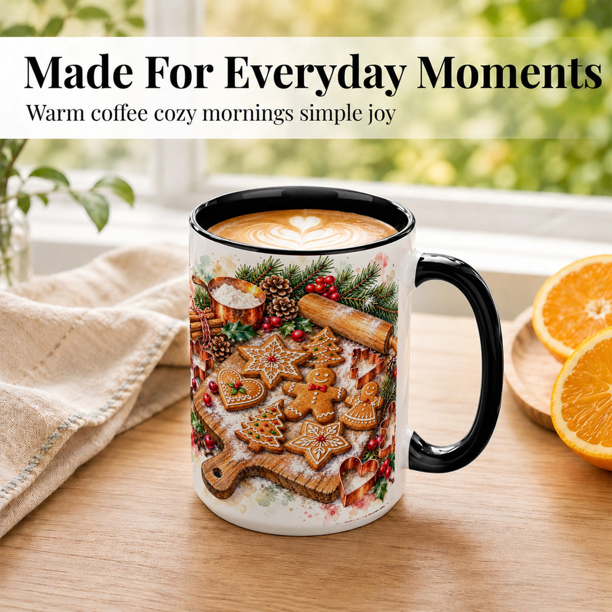 #pl[15oz|Black] Christmas Baking Coffee Mug, Gingerbread Cookie Mug, Ceramic Cup