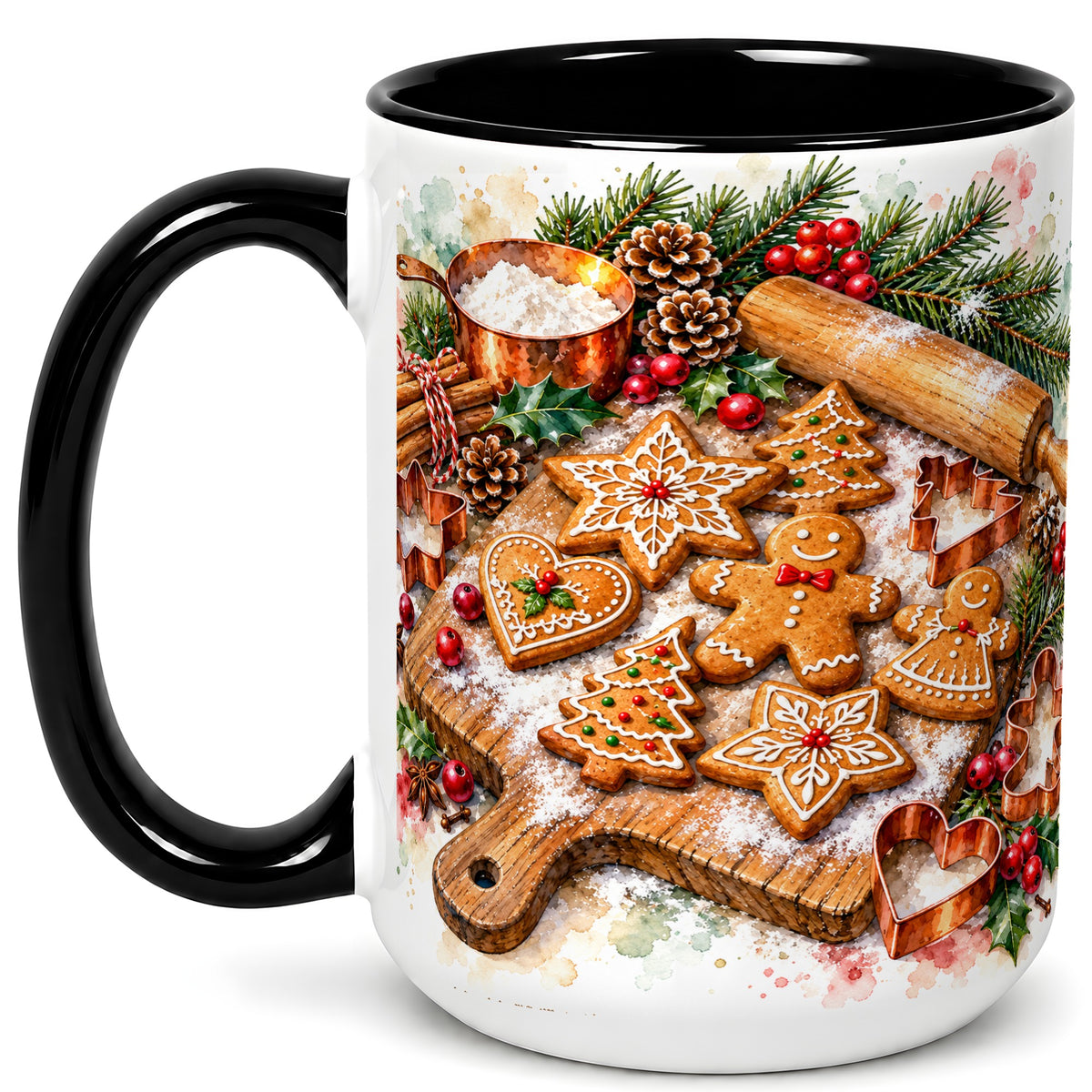 #pl[15oz|Black] Christmas Baking Coffee Mug, Gingerbread Cookie Mug, Ceramic Cup