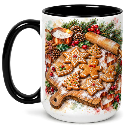 #pl[15oz|Black] Christmas Baking Coffee Mug, Gingerbread Cookie Mug, Ceramic Cup