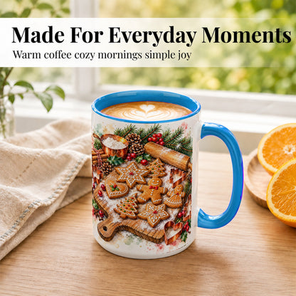 #pl[15oz|Blue] Christmas Baking Coffee Mug, Gingerbread Cookie Mug, Ceramic Cup