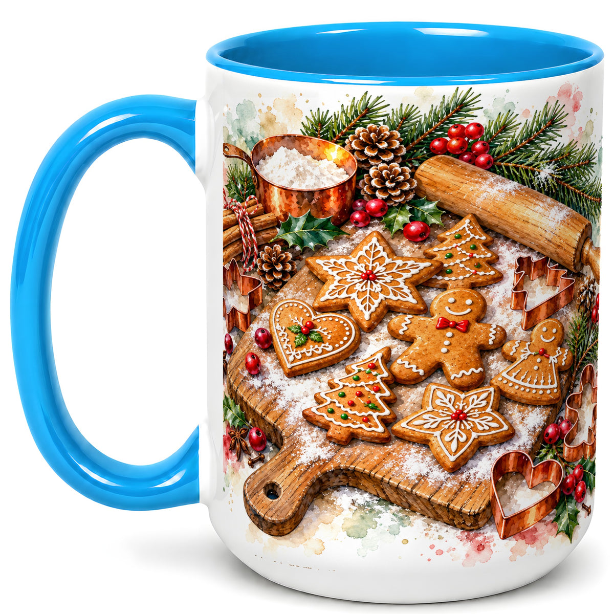 #pl[15oz|Blue] Christmas Baking Coffee Mug, Gingerbread Cookie Mug, Ceramic Cup