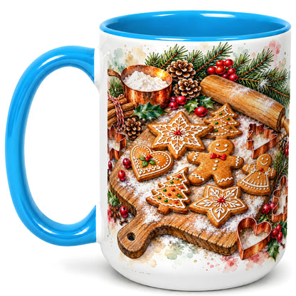 #pl[15oz|Blue] Christmas Baking Coffee Mug, Gingerbread Cookie Mug, Ceramic Cup