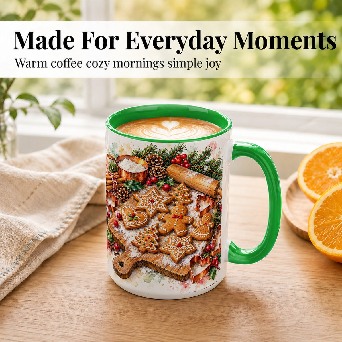 #pl[15oz|Green] Christmas Baking Coffee Mug, Gingerbread Cookie Mug, Ceramic Cup