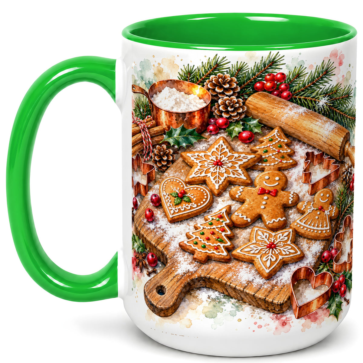 #pl[15oz|Green] Christmas Baking Coffee Mug, Gingerbread Cookie Mug, Ceramic Cup
