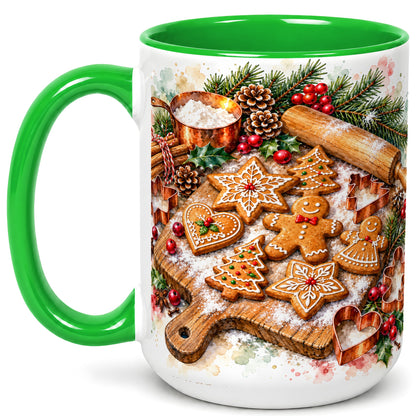 #pl[15oz|Green] Christmas Baking Coffee Mug, Gingerbread Cookie Mug, Ceramic Cup