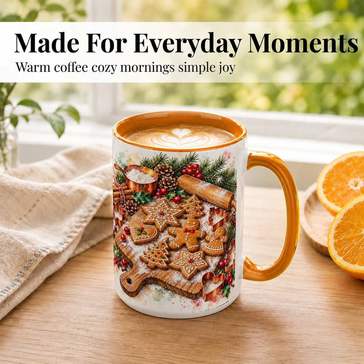 #pl[15oz|Orange] Christmas Baking Coffee Mug, Gingerbread Cookie Mug, Ceramic Cup