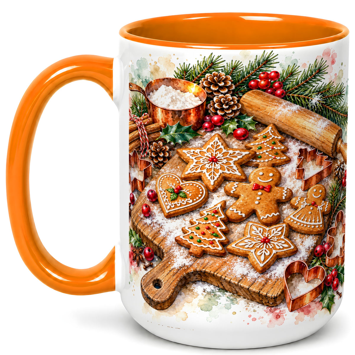 #pl[15oz|Orange] Christmas Baking Coffee Mug, Gingerbread Cookie Mug, Ceramic Cup