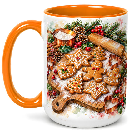 #pl[15oz|Orange] Christmas Baking Coffee Mug, Gingerbread Cookie Mug, Ceramic Cup