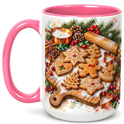 #pl[15oz|Pink] Christmas Baking Coffee Mug, Gingerbread Cookie Mug, Ceramic Cup