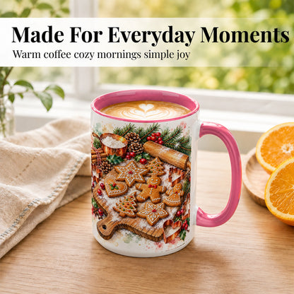 #pl[15oz|Pink] Christmas Baking Coffee Mug, Gingerbread Cookie Mug, Ceramic Cup