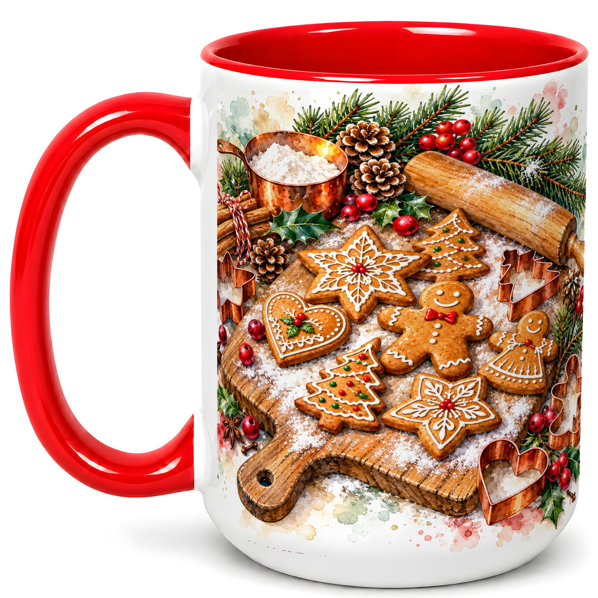 #pl[15oz|Red] Christmas Baking Coffee Mug, Gingerbread Cookie Mug, Ceramic Cup