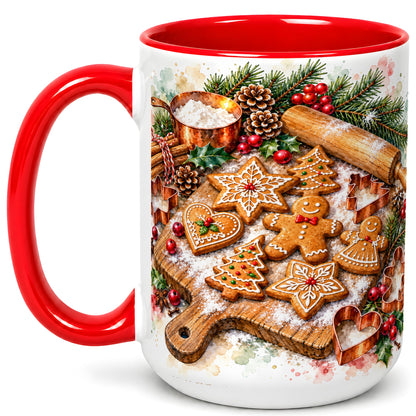 #pl[15oz|Red] Christmas Baking Coffee Mug, Gingerbread Cookie Mug, Ceramic Cup