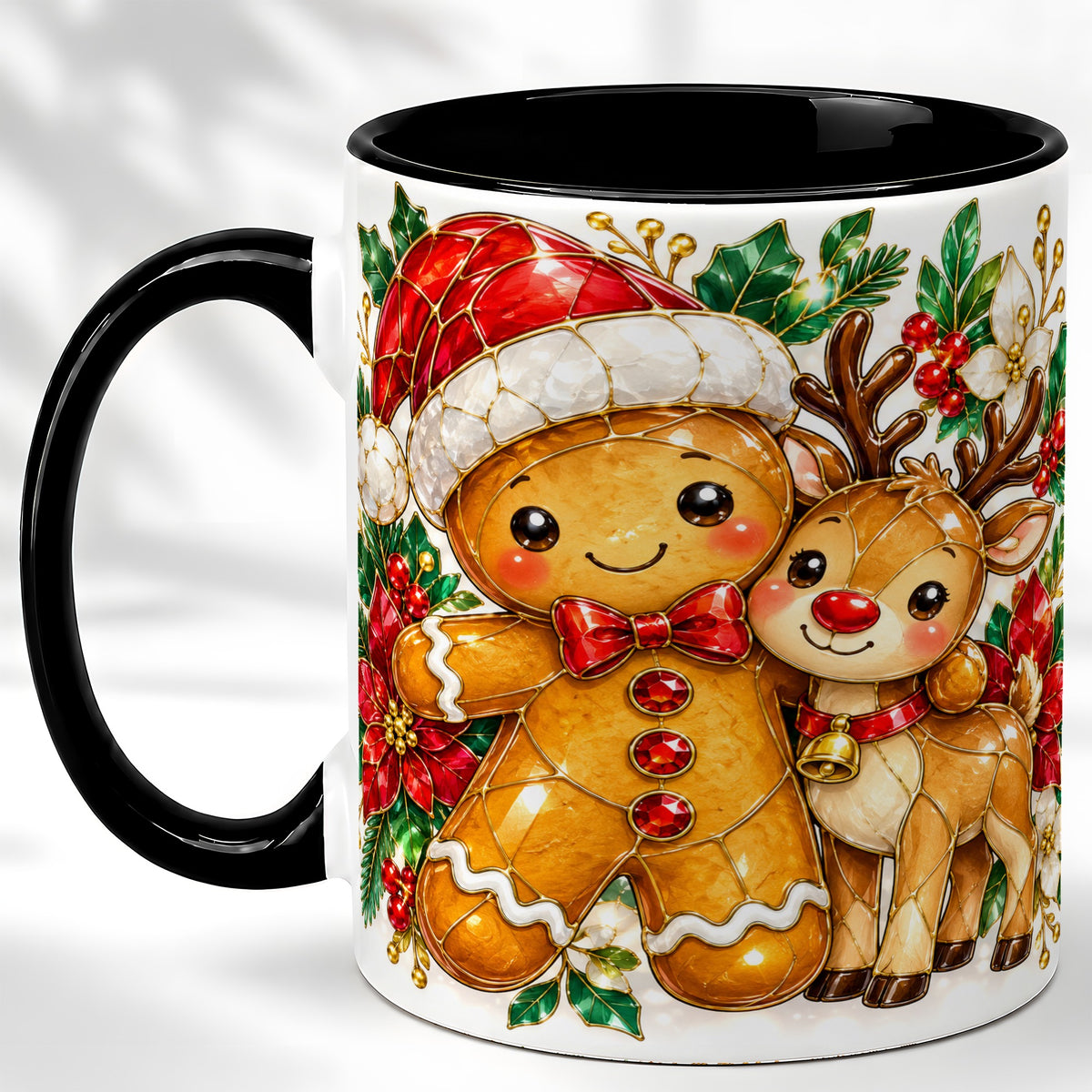 #pl[11oz|Black] Gingerbread Reindeer Coffee Mug, Christmas Friends Mug, Ceramic Cup