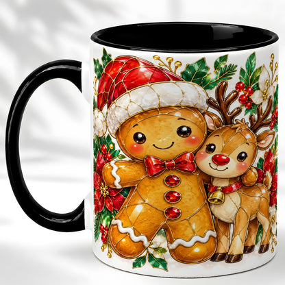 #pl[11oz|Black] Gingerbread Reindeer Coffee Mug, Christmas Friends Mug, Ceramic Cup