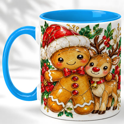 #pl[11oz|Blue] Gingerbread Reindeer Coffee Mug, Christmas Friends Mug, Ceramic Cup