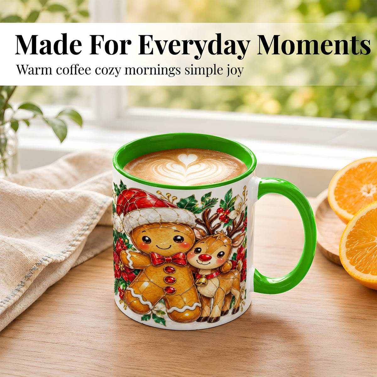 #pl[11oz|Green] Gingerbread Reindeer Coffee Mug, Christmas Friends Mug, Ceramic Cup