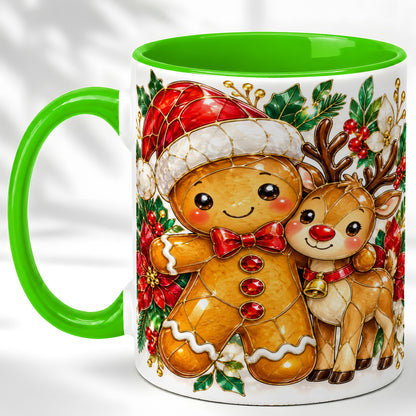 #pl[11oz|Green] Gingerbread Reindeer Coffee Mug, Christmas Friends Mug, Ceramic Cup