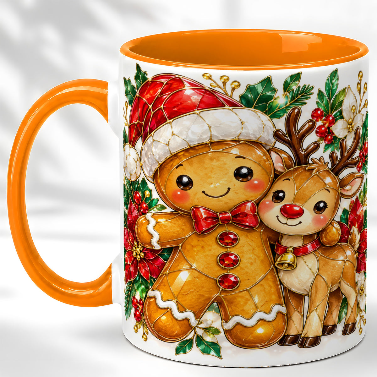 #pl[11oz|Orange] Gingerbread Reindeer Coffee Mug, Christmas Friends Mug, Ceramic Cup