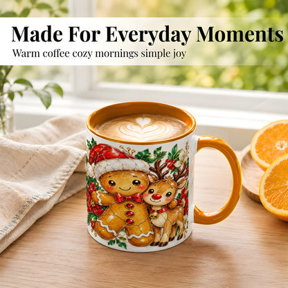 #pl[11oz|Orange] Gingerbread Reindeer Coffee Mug, Christmas Friends Mug, Ceramic Cup