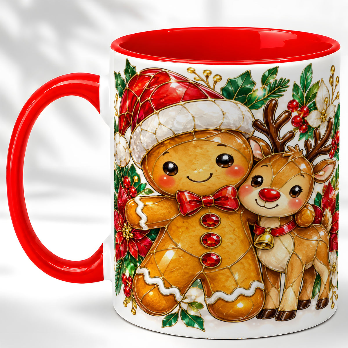 Gingerbread Reindeer Coffee Mug, Christmas Friends Mug, Ceramic Cup