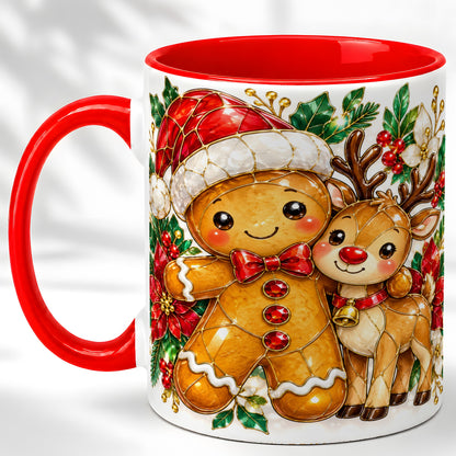 Gingerbread Reindeer Coffee Mug, Christmas Friends Mug, Ceramic Cup