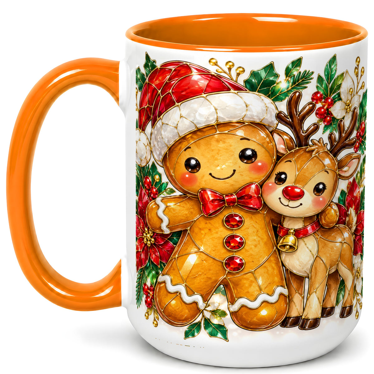 #pl[15oz|Orange] Gingerbread Reindeer Coffee Mug, Christmas Friends Mug, Ceramic Cup