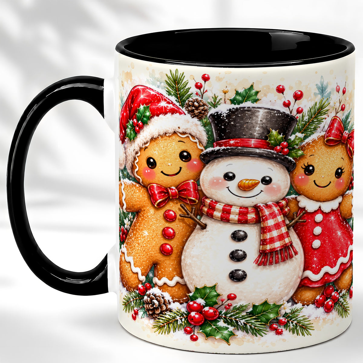 #pl[11oz|Black] Gingerbread Snowman Coffee Mug, Christmas Cookie Mug, Ceramic Cup