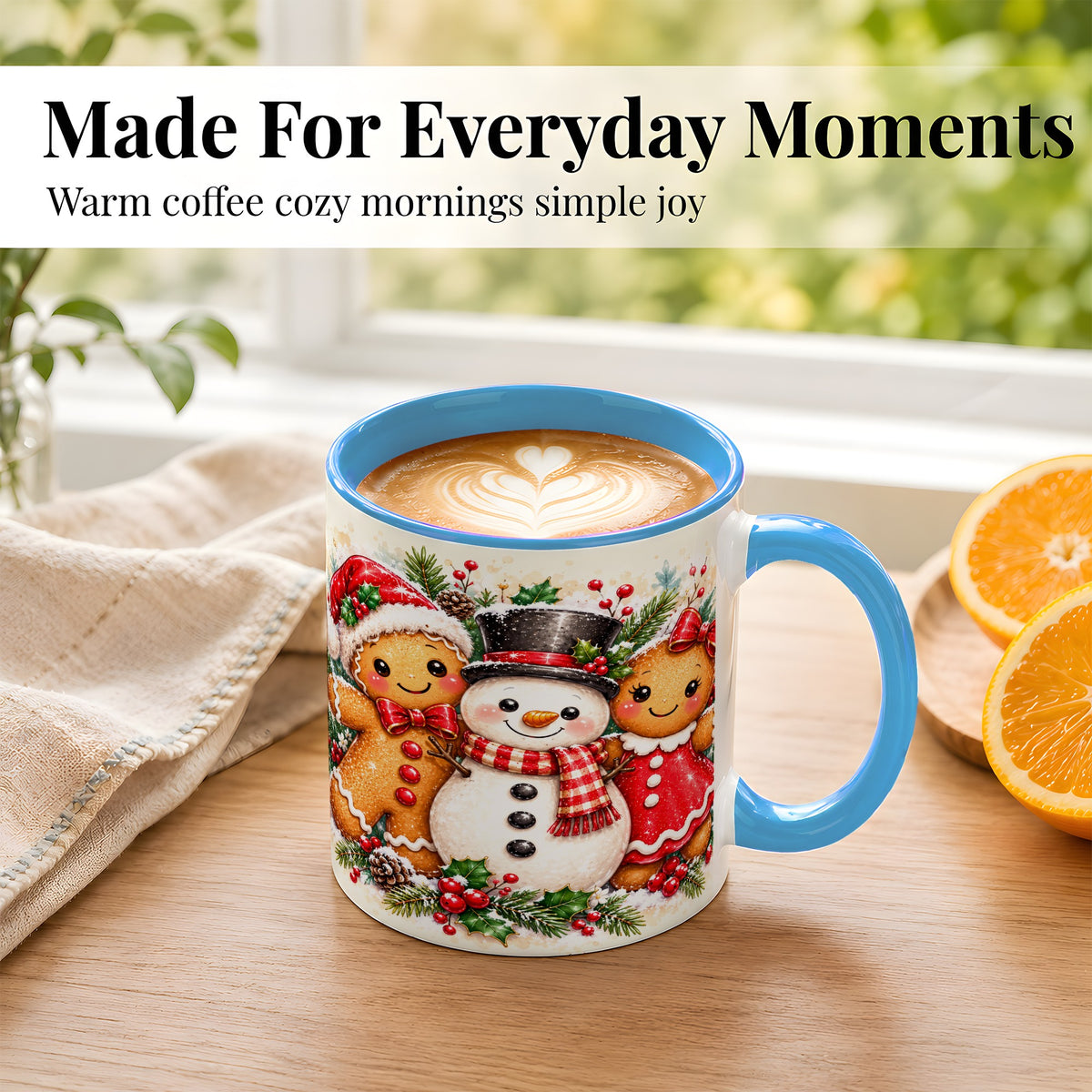 #pl[11oz|Blue] Gingerbread Snowman Coffee Mug, Christmas Cookie Mug, Ceramic Cup