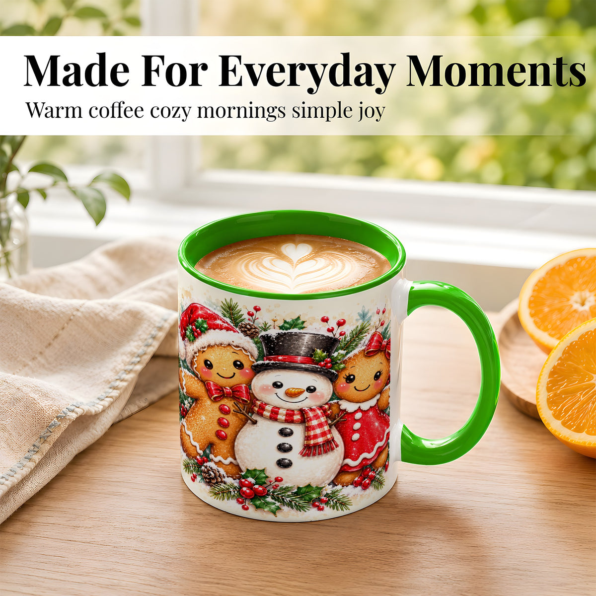 #pl[11oz|Green] Gingerbread Snowman Coffee Mug, Christmas Cookie Mug, Ceramic Cup