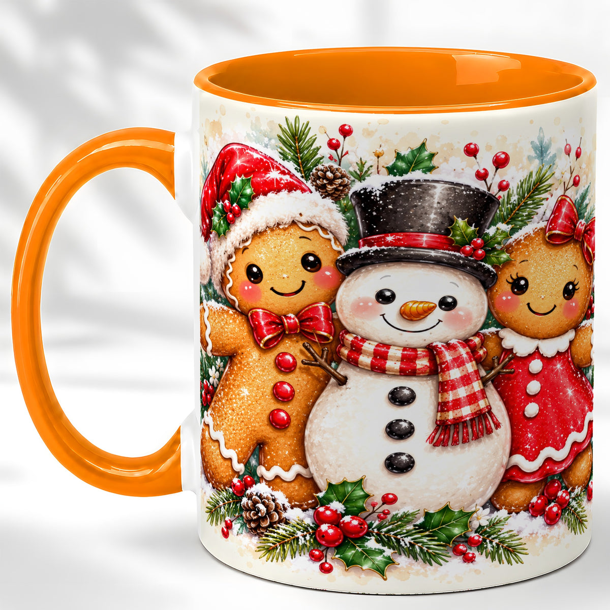 #pl[11oz|Orange] Gingerbread Snowman Coffee Mug, Christmas Cookie Mug, Ceramic Cup