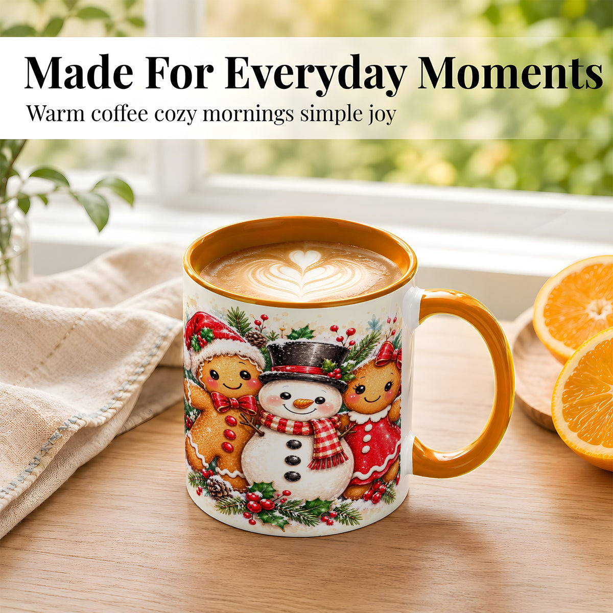#pl[11oz|Orange] Gingerbread Snowman Coffee Mug, Christmas Cookie Mug, Ceramic Cup
