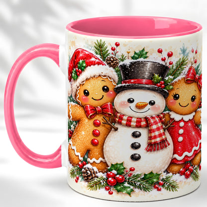 #pl[11oz|Pink] Gingerbread Snowman Coffee Mug, Christmas Cookie Mug, Ceramic Cup