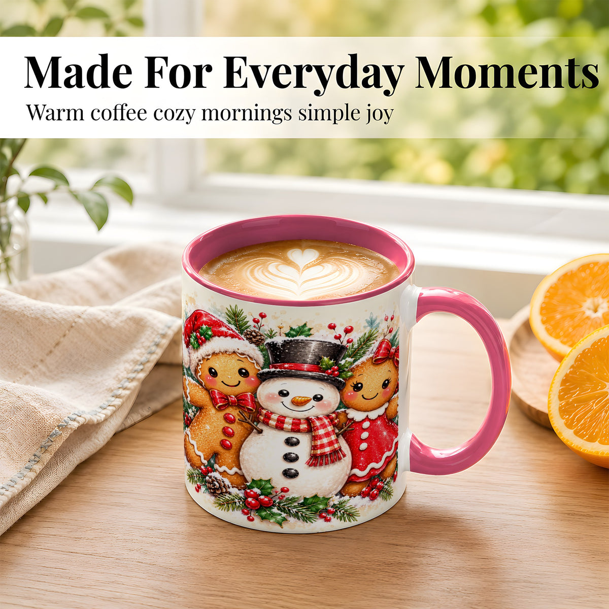 #pl[11oz|Pink] Gingerbread Snowman Coffee Mug, Christmas Cookie Mug, Ceramic Cup