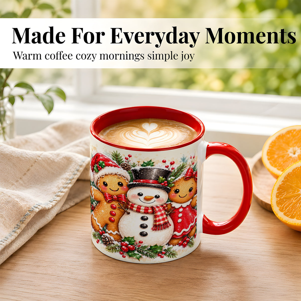 #pl[11oz|Red] Gingerbread Snowman Coffee Mug, Christmas Cookie Mug, Ceramic Cup