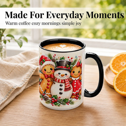 #pl[15oz|Black] Gingerbread Snowman Coffee Mug, Christmas Cookie Mug, Ceramic Cup