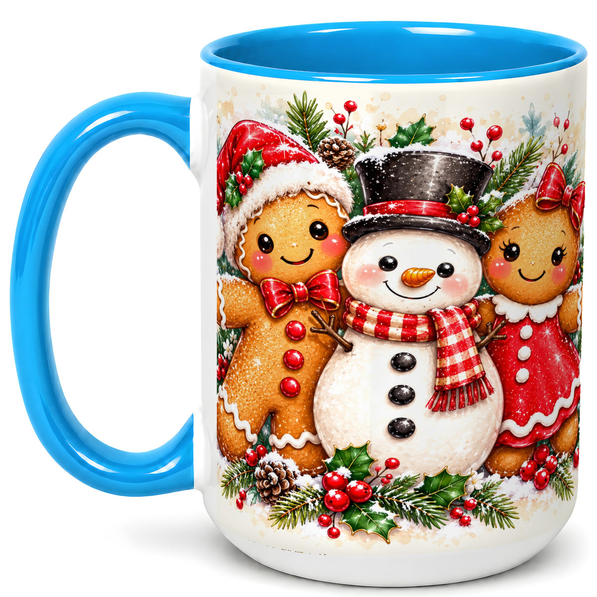 #pl[15oz|Blue] Gingerbread Snowman Coffee Mug, Christmas Cookie Mug, Ceramic Cup