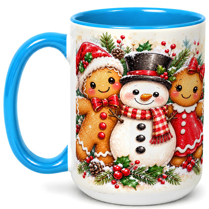 #pl[15oz|Blue] Gingerbread Snowman Coffee Mug, Christmas Cookie Mug, Ceramic Cup