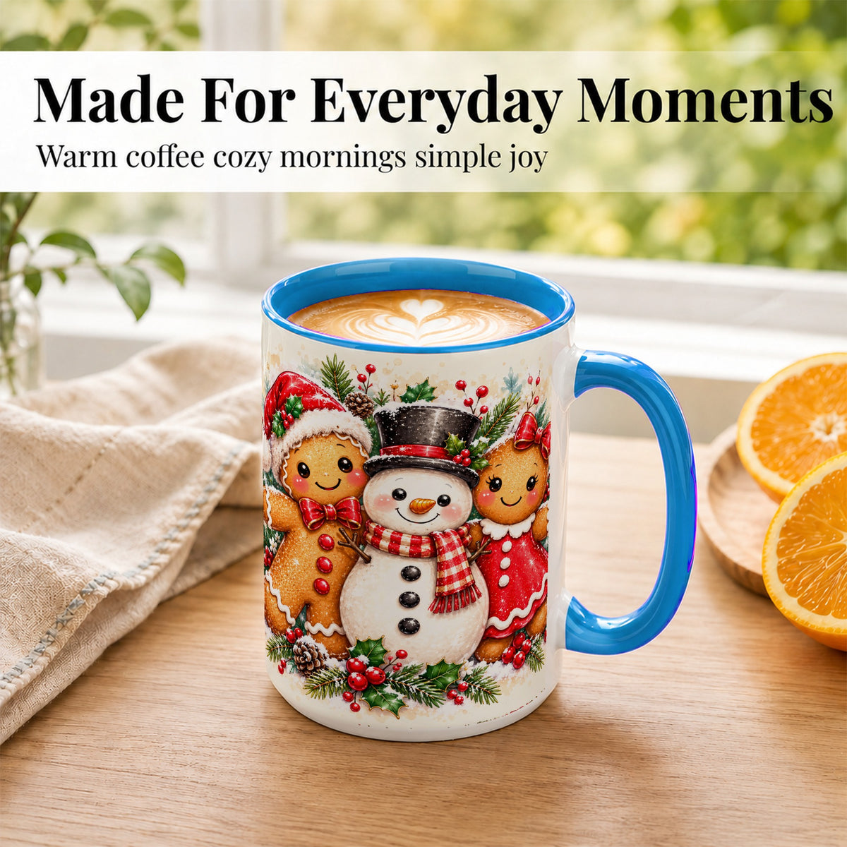 #pl[15oz|Blue] Gingerbread Snowman Coffee Mug, Christmas Cookie Mug, Ceramic Cup