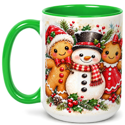 #pl[15oz|Green] Gingerbread Snowman Coffee Mug, Christmas Cookie Mug, Ceramic Cup