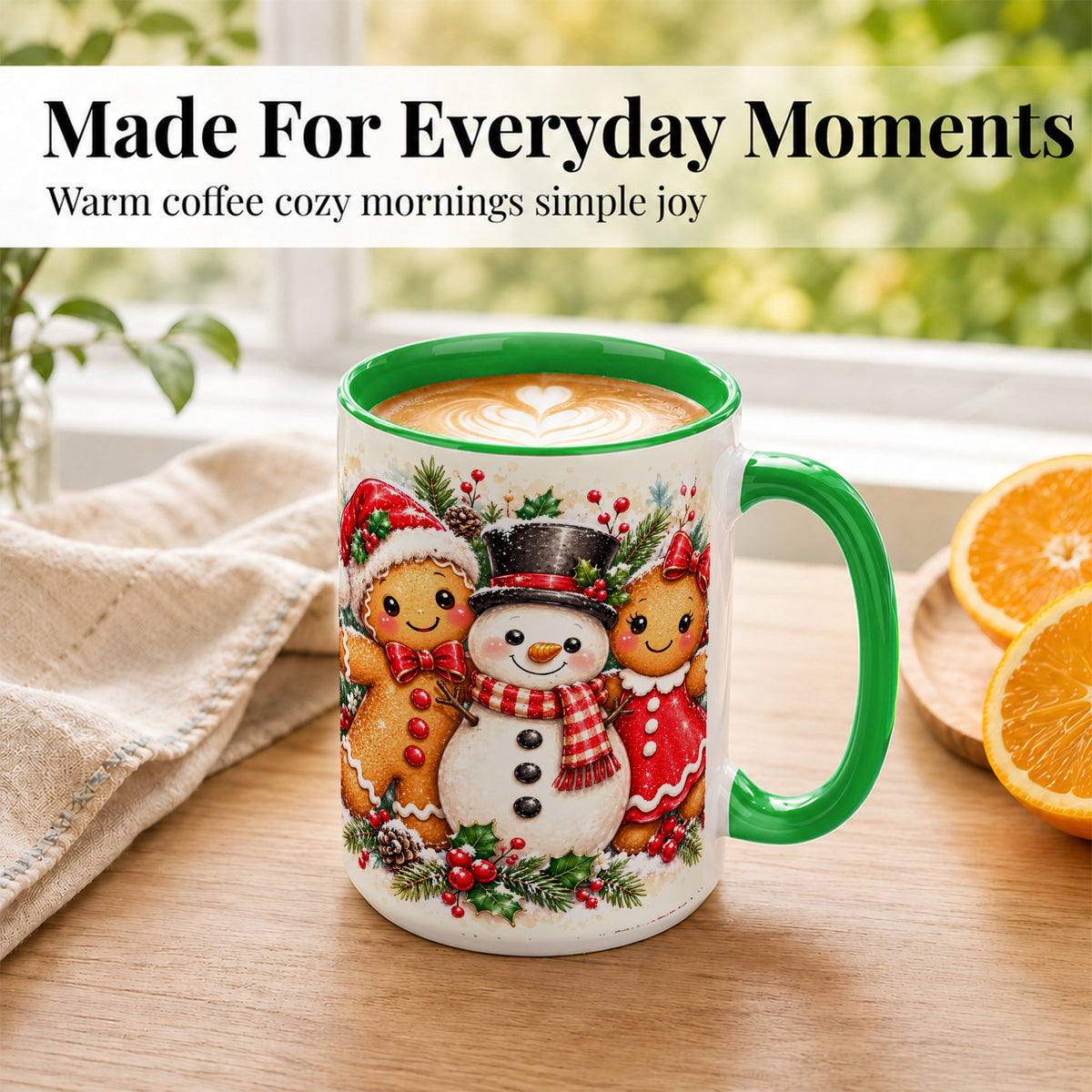 #pl[15oz|Green] Gingerbread Snowman Coffee Mug, Christmas Cookie Mug, Ceramic Cup