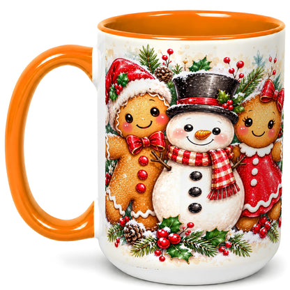 #pl[15oz|Orange] Gingerbread Snowman Coffee Mug, Christmas Cookie Mug, Ceramic Cup